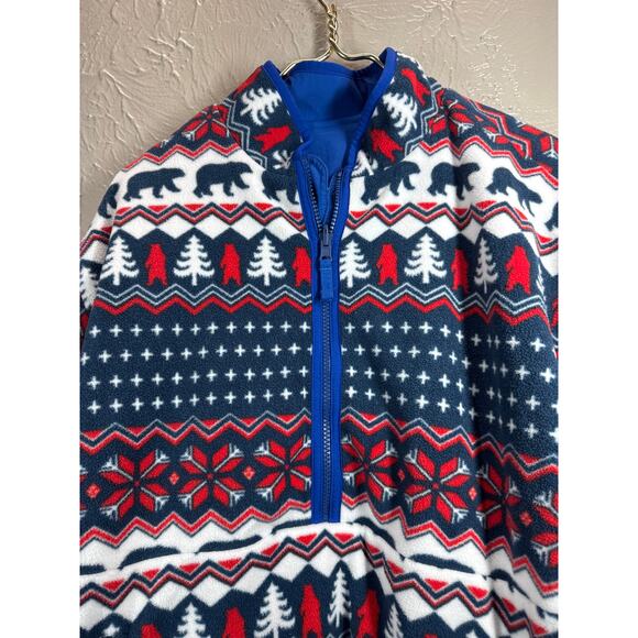 Chubbies Mens Blue Trees Bears Sherpa Reversible Jacket Quarter Zip Size Medium - Picture 7 of 8